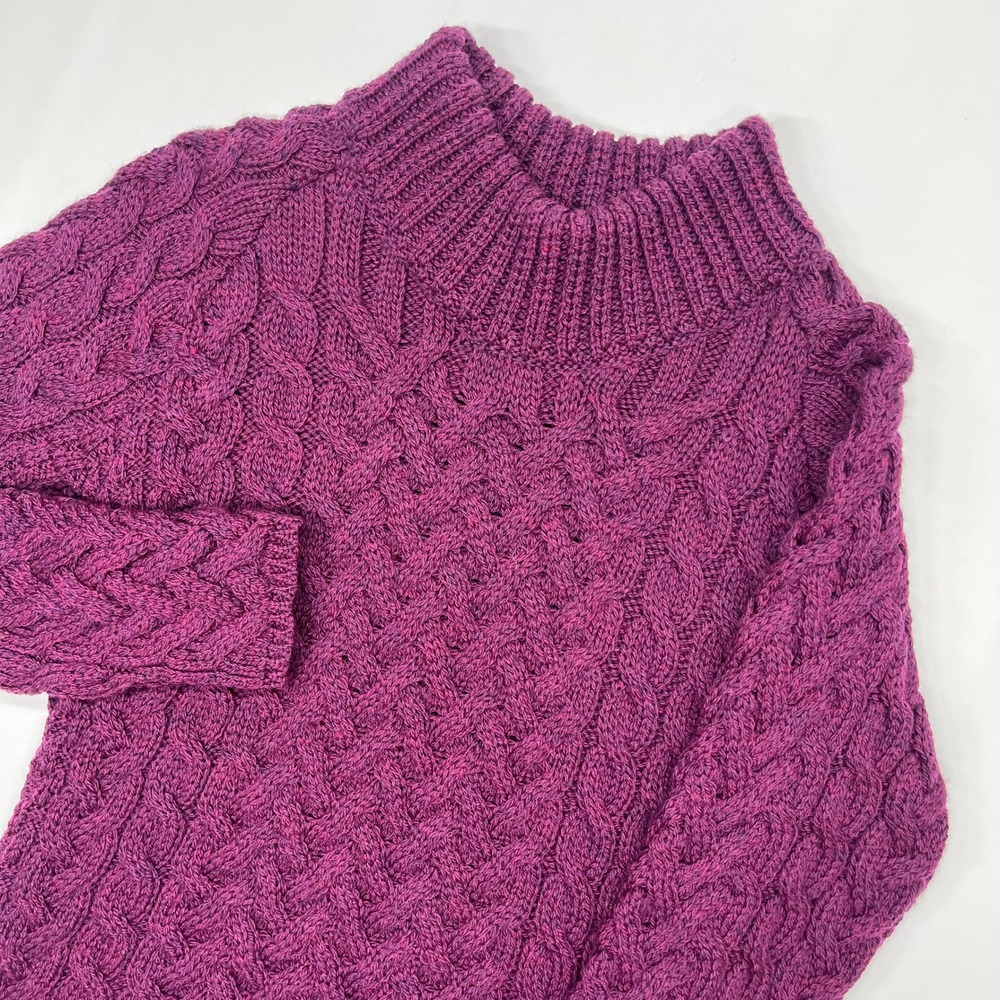 Aran Sweater Market Cable Knit Wool Sweater Purple Small Ireland Vintage Boho